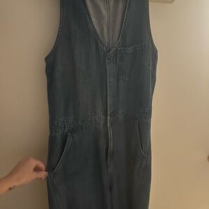 Denim Sleeveless Barrel Leg Jumpsuit SZ 12